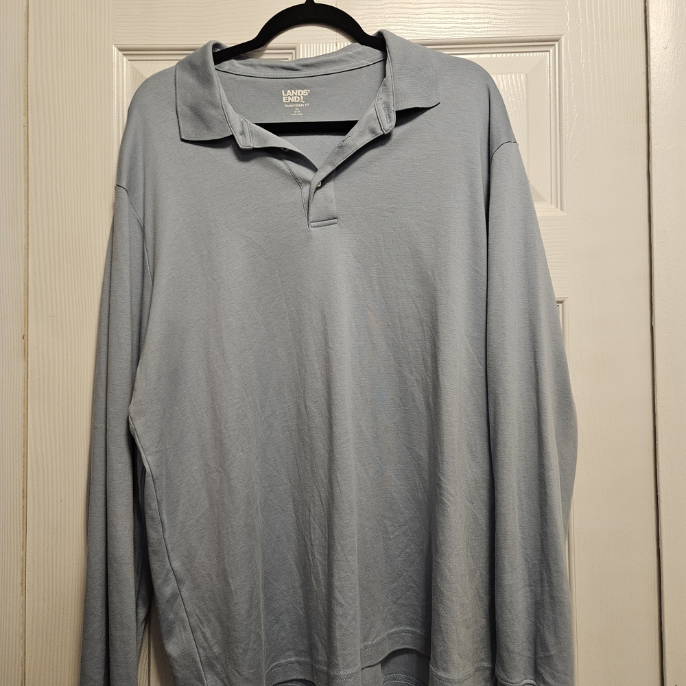 Lands' End Men's Light Blue Longsleve Polo Shirt
